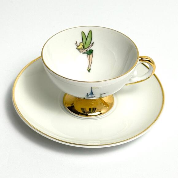 Disney Other - Vintage Disneyland Tinker Bell Teacup Saucer Gold Trim Footed Cup Disneyana Rare